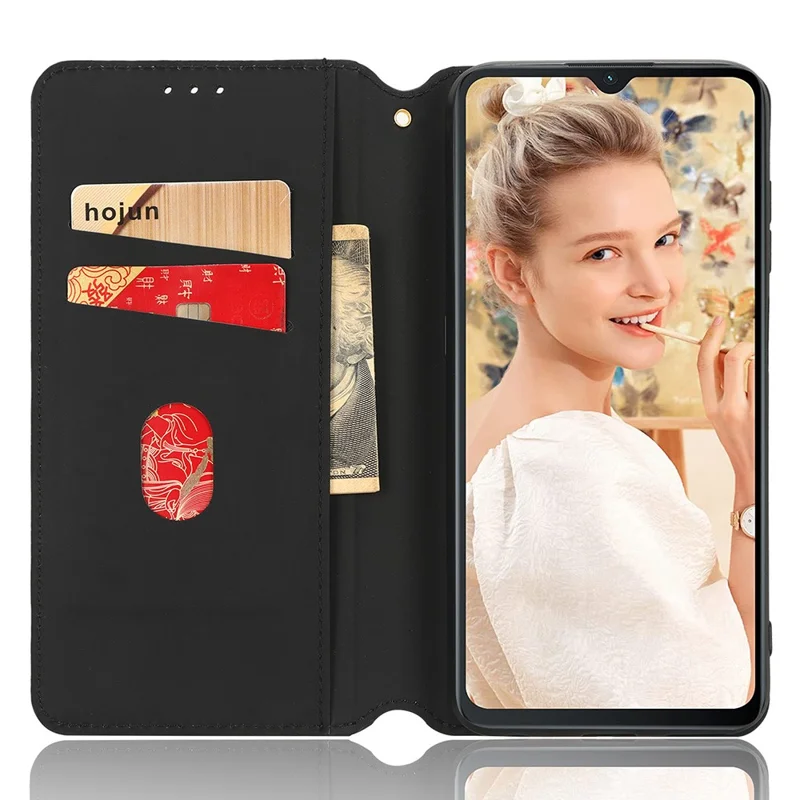 Oukitel C32 Portemonnee Stand Leren Telefoonhoesje met Ruitvormige Inprint - Zwart