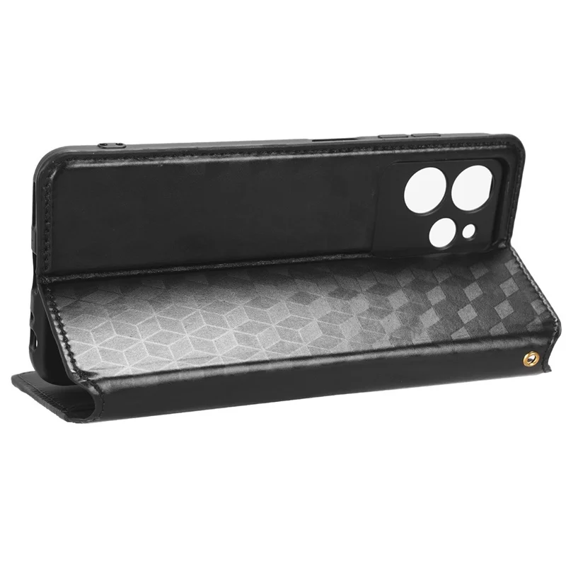 Oukitel C32 Portemonnee Stand Leren Telefoonhoesje met Ruitvormige Inprint - Zwart