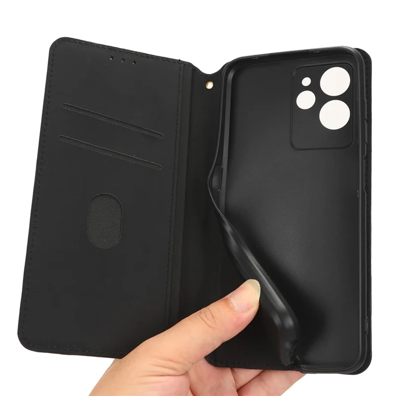 Oukitel C32 Portemonnee Stand Leren Telefoonhoesje met Ruitvormige Inprint - Zwart