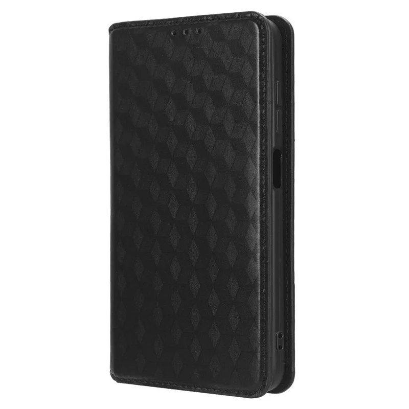 Oukitel C32 Portemonnee Stand Leren Telefoonhoesje met Ruitvormige Inprint - Zwart