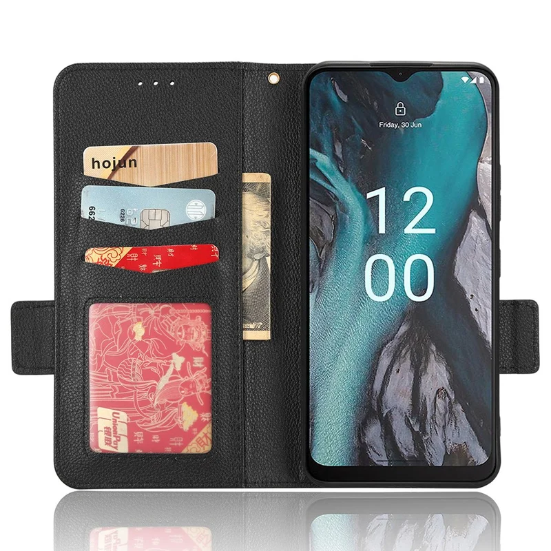 For Nokia C22 Funda para teléfono móvil de piel de PU resistente a golpes, textura de grano, tapa plegable y billetera - Negro