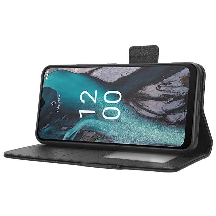 For Nokia C22 Funda para teléfono móvil de piel de PU resistente a golpes, textura de grano, tapa plegable y billetera - Negro