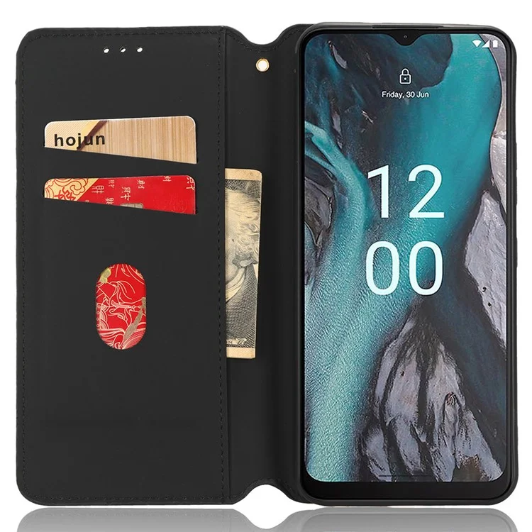 Para Nokia C22 Capa de Carteira de Couro PU com Fecho Magnético Estampada em Losango - Preta