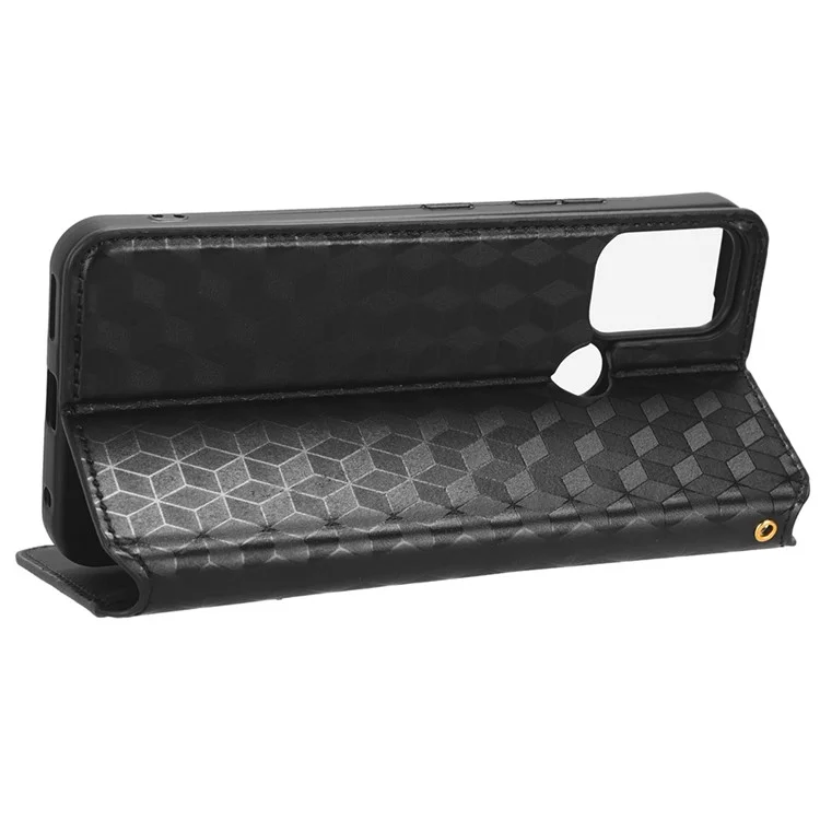 Para Nokia C22 Capa de Carteira de Couro PU com Fecho Magnético Estampada em Losango - Preta
