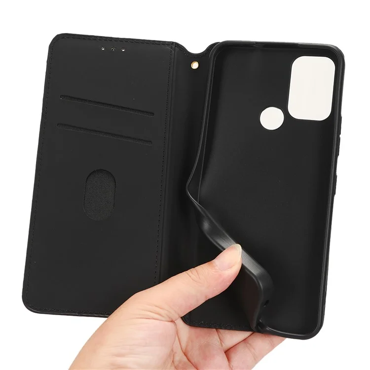 Para Nokia C22 Capa de Carteira de Couro PU com Fecho Magnético Estampada em Losango - Preta