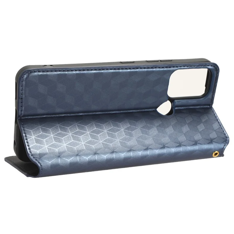 For Nokia C22 PU Leather Magnetic Closing Cover Rhombus Imprinted Wallet Stand Phone Case - Blue