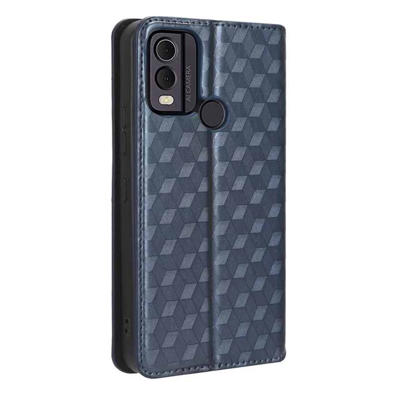 For Nokia C22 PU Leather Magnetic Closing Cover Rhombus Imprinted Wallet Stand Phone Case - Blue