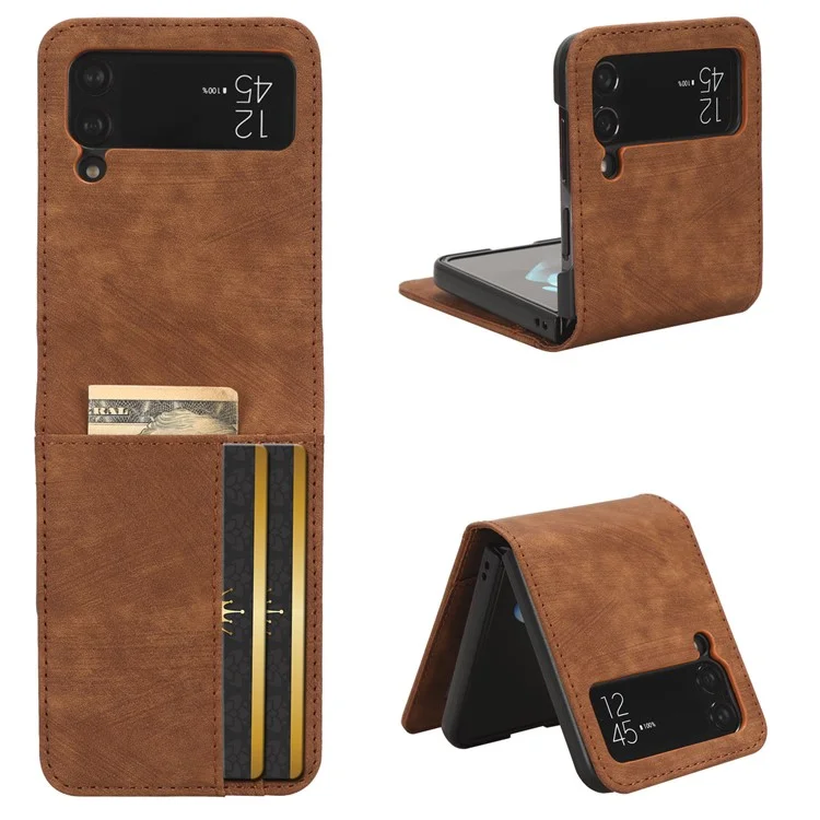 Pour Samsung Galaxy Z Flip3 5G Porte-Carte Étui de Téléphone en Cuir PU Conception à Deux Pièces Étui de Téléphone - Brun