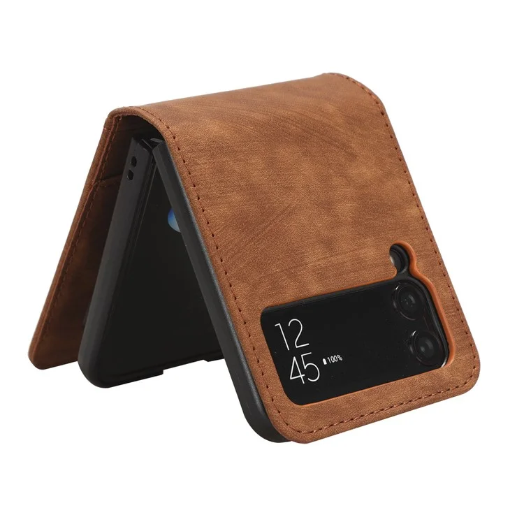 Pour Samsung Galaxy Z Flip3 5G Porte-Carte Étui de Téléphone en Cuir PU Conception à Deux Pièces Étui de Téléphone - Brun