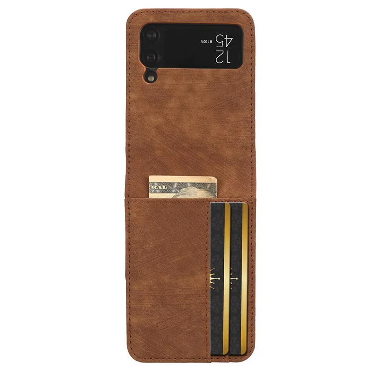 Pour Samsung Galaxy Z Flip3 5G Porte-Carte Étui de Téléphone en Cuir PU Conception à Deux Pièces Étui de Téléphone - Brun