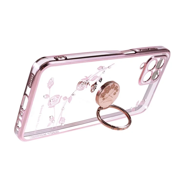 KADEM Pour Samsung Galaxy A42 5G Étui téléphone en TPU motif floral Électroplaquage Strass Kickstand Housse - Or rose
