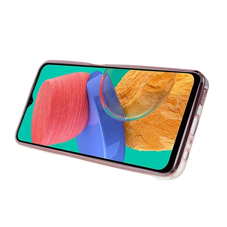 Étui de téléphone à motif floral TPU KADEM pour Samsung Galaxy M32 (version mondiale) 4G / M22, avec support rotatif en alliage de zinc et strass - Or rose