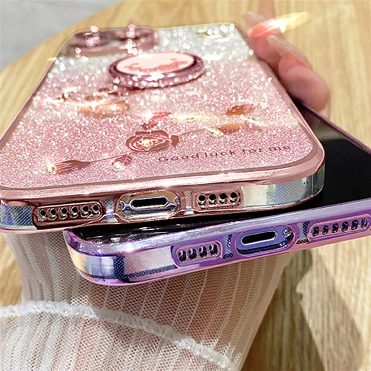 Para Samsung Galaxy M32 (versão Global) 4G / Galaxy M22 Glitter Flower Pattern TPU Caso Gradient Rhinestone Tele - Roxo