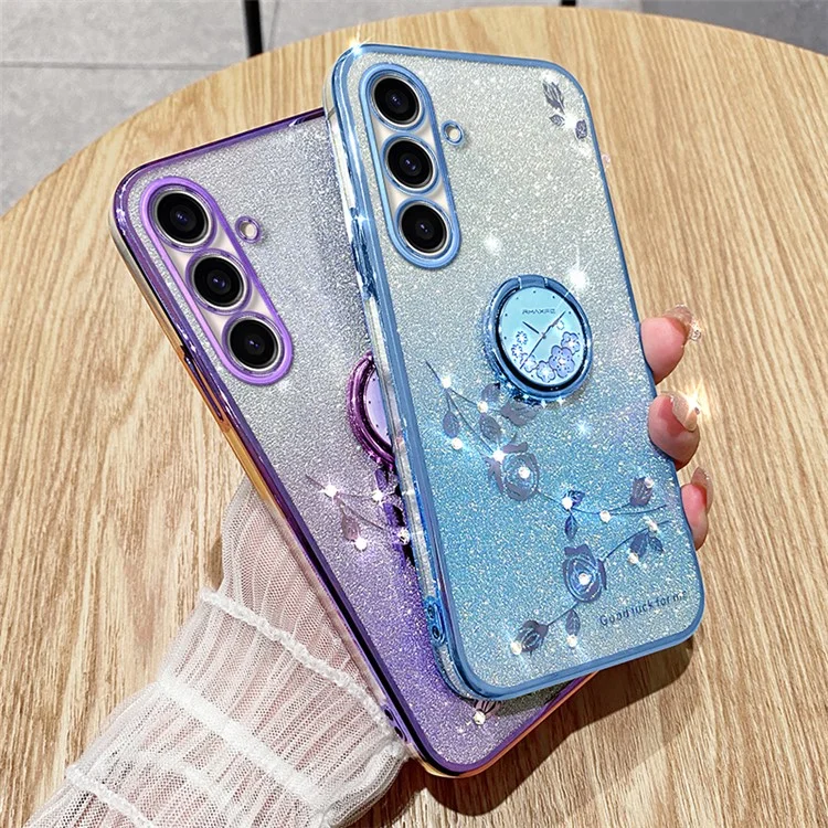 KADEM для Samsung Galaxy M52 5G Чехол для телефона с цветочным узором, кольцевая подставка, блестящий градиент, ТПУ - Розовое золото