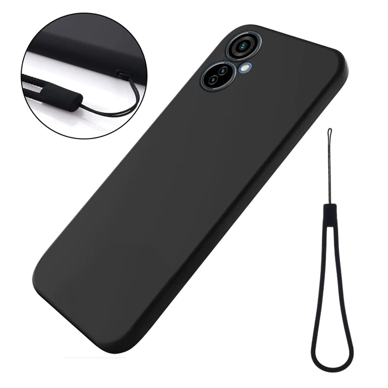 For TECNO Camon 19 Neo 4G Liquid Silicone+Soft Lining Phone Case Camera Protective Cover with Strap - Black