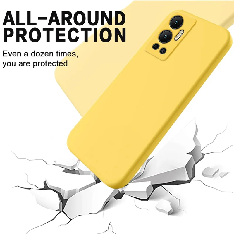 For Infinix Hot 12 4G Liquid Silicone Shockproof Phone Case Anti-Scratch Soft Lining Back Cover - Yellow