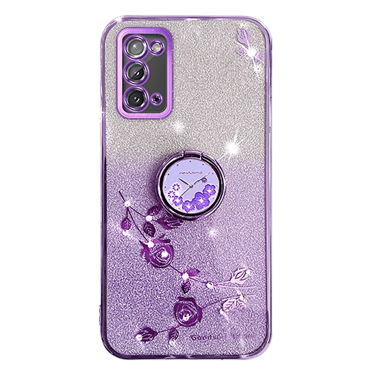 Funda de teléfono con patrón de flores KADEM para Samsung Galaxy A31, con purpurina y gradiente, funda suave de TPU con soporte giratorio - Púrpura