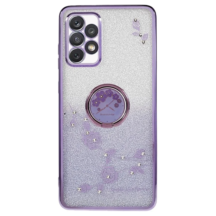 KADEM Para Samsung Galaxy A32 5G / M32 5G Glitter Gradient TPU Case Rhinestone Flower Cover com Suporte - Roxo