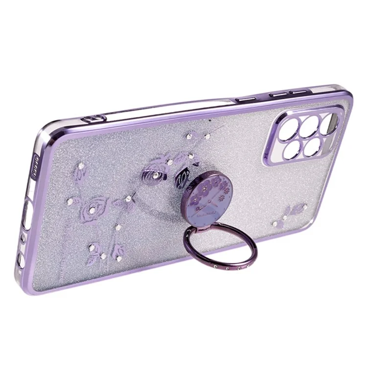 KADEM Para Samsung Galaxy A32 5G / M32 5G Glitter Gradient TPU Case Rhinestone Flower Cover com Suporte - Roxo