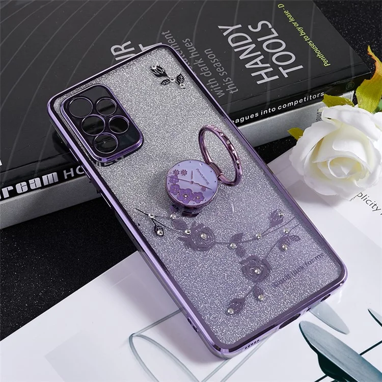 KADEM Para Samsung Galaxy A32 5G / M32 5G Glitter Gradient TPU Case Rhinestone Flower Cover com Suporte - Roxo