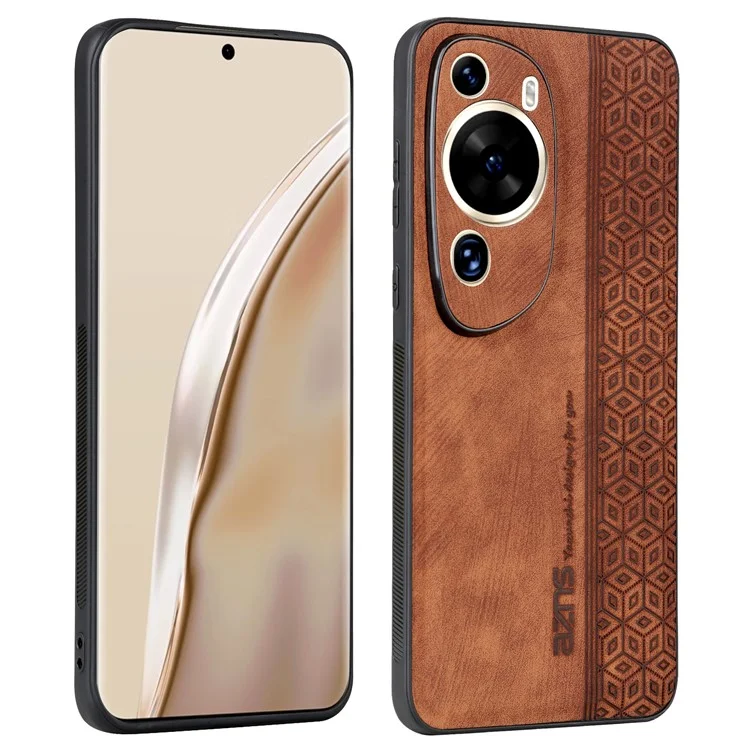 AZNS Funda trasera para Huawei P60 Art, funda de teléfono con diseño estampado PU Cuero+TPU Cubierta - Marrón