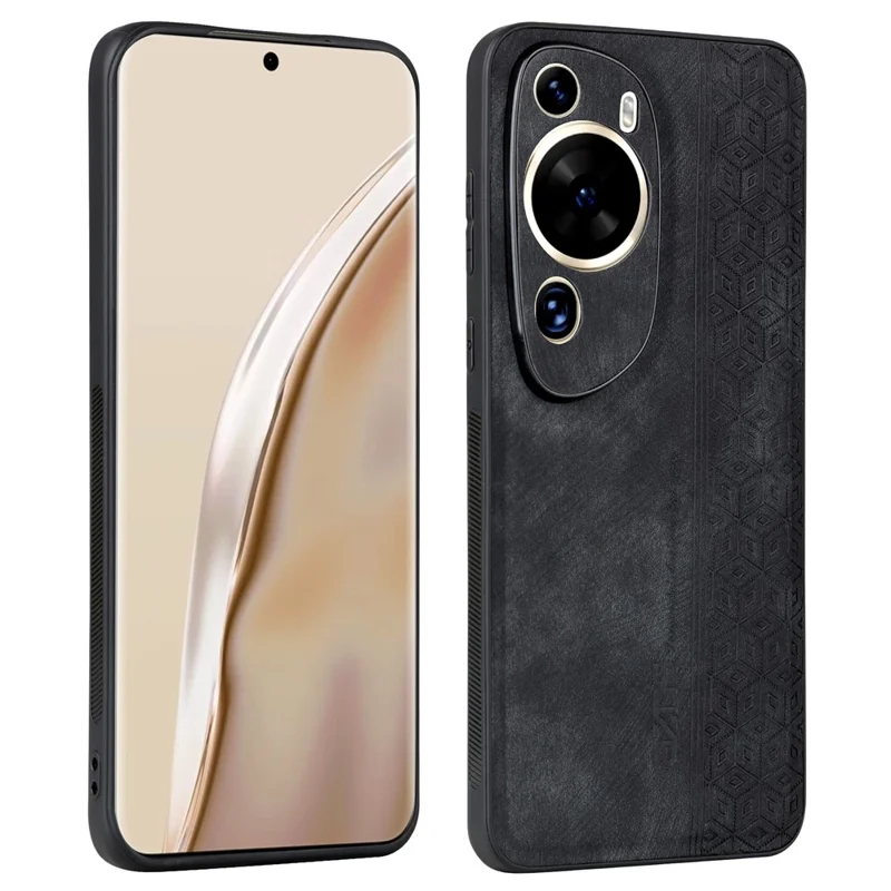 AZNS Phone Back Shell for Huawei P60 Art , Phone Case Imprinted Design PU Leather+TPU Cover - Black