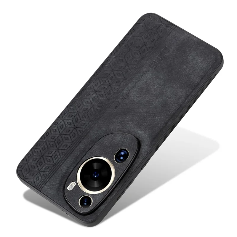 AZNS Phone Back Shell for Huawei P60 Art , Phone Case Imprinted Design PU Leather+TPU Cover - Black