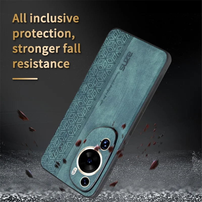 AZNS Phone Back Shell for Huawei P60 Art , Phone Case Imprinted Design PU Leather+TPU Cover - Black