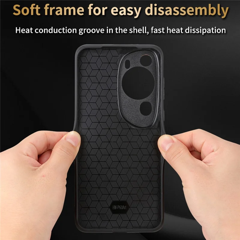 AZNS Phone Back Shell for Huawei P60 Art , Phone Case Imprinted Design PU Leather+TPU Cover - Black