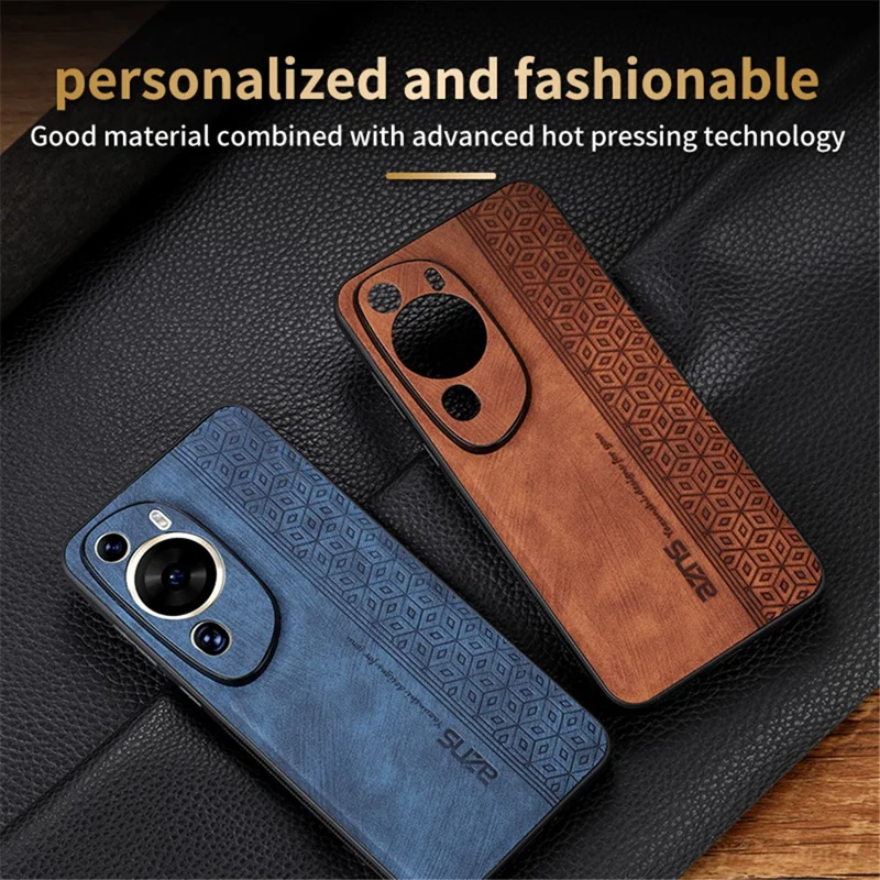AZNS Phone Back Shell for Huawei P60 Art , Phone Case Imprinted Design PU Leather+TPU Cover - Blue