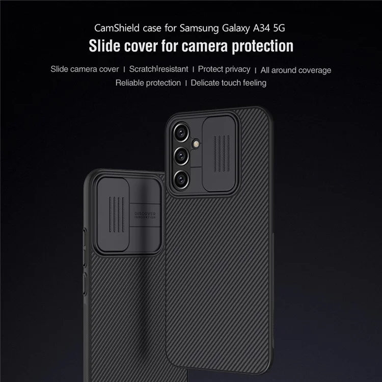 NILLKIN CamShield pour Samsung Galaxy A34 5G Étui de téléphone portable en PC dur Slide Camera Lens Protection Coque arrière - Noir