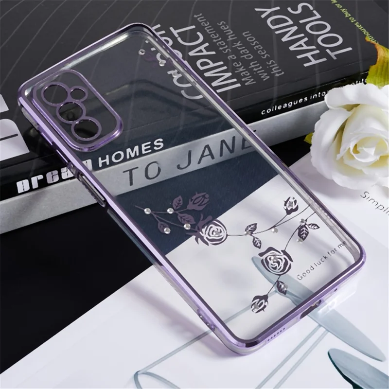 KADEM Per Samsung Galaxy M52 5G Custodia Telefonica TPU Trasparente Decorazione Floreale Elettroplaccata con Anello Supporto - Viola