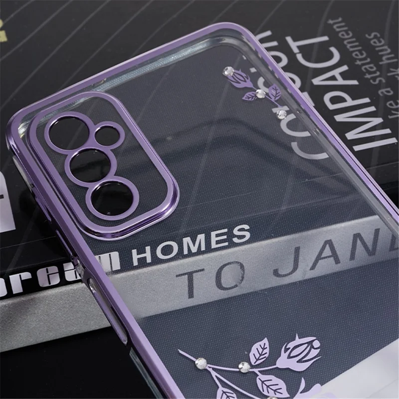 KADEM Per Samsung Galaxy M52 5G Custodia Telefonica TPU Trasparente Decorazione Floreale Elettroplaccata con Anello Supporto - Viola