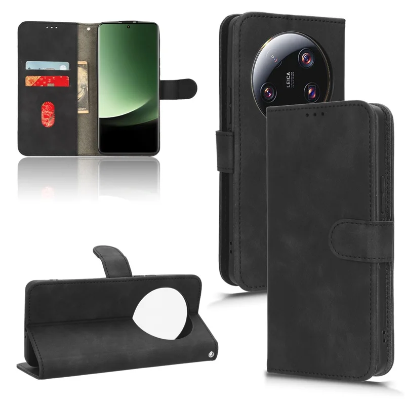 Per Xiaomi 13 Ultra Custodia Wallet Phone Case Skin-touch Stand PU Leather+TPU Phone Cover - Nero