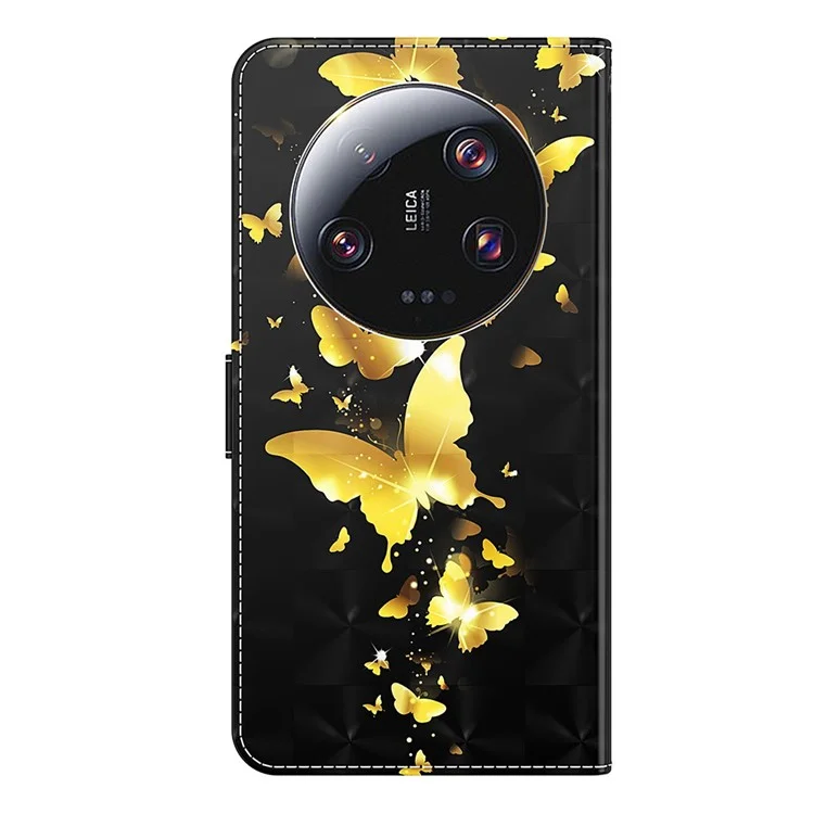 Para Xiaomi 13 Ultra Funda de Teléfono con Estuche de Cuero de Impresión de Patrón 3D con Soporte y Correa - Mariposas Doradas