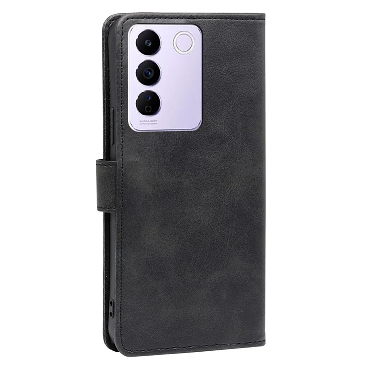 Für vivo S16e 5G PU-Leder-Flip-Case mit Geldbörse und Standfunktion, Kalbsleder-Textur, stoßfeste Handyhülle - Schwarz