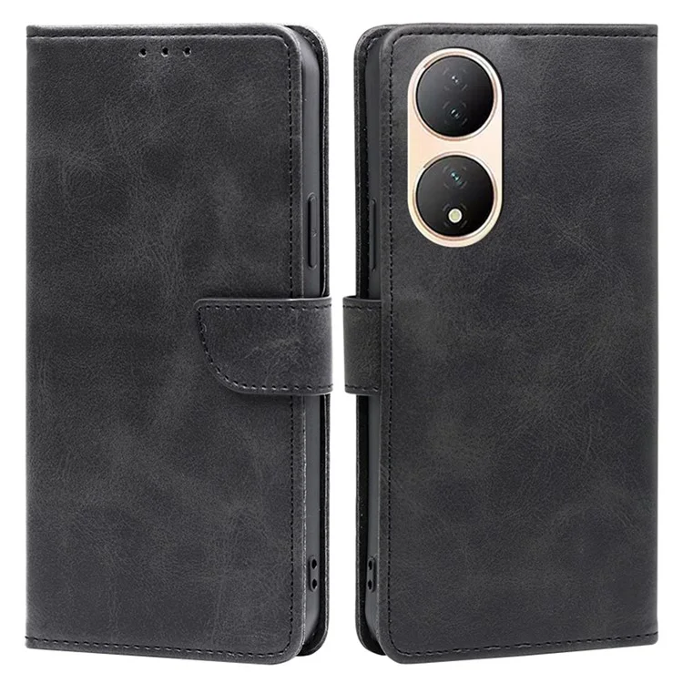 Für vivo Y100 5G Flip Wallet Case PU-Leder Kalbleder Textur Telefonhülle - Schwarz