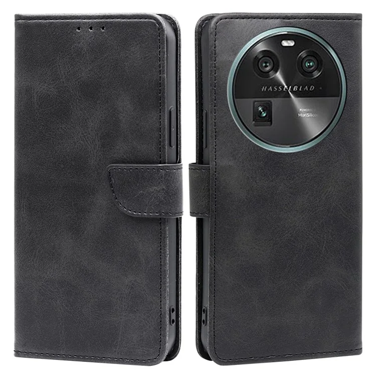 Für Oppo Find X6 PU-Leder-Geldbörsen-Handyhülle Kalbsleder-Textur Ständer Folio Cover - Schwarz