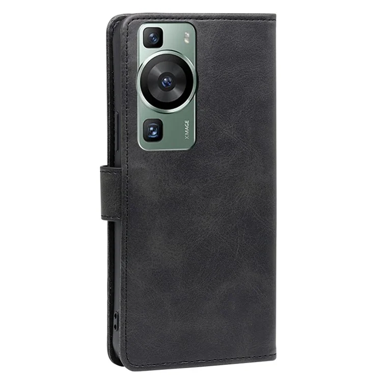 Étui Folio en Cuir pour Huawei P60 / P60 Pro, Coque Portefeuille à Texture Veau - Noir