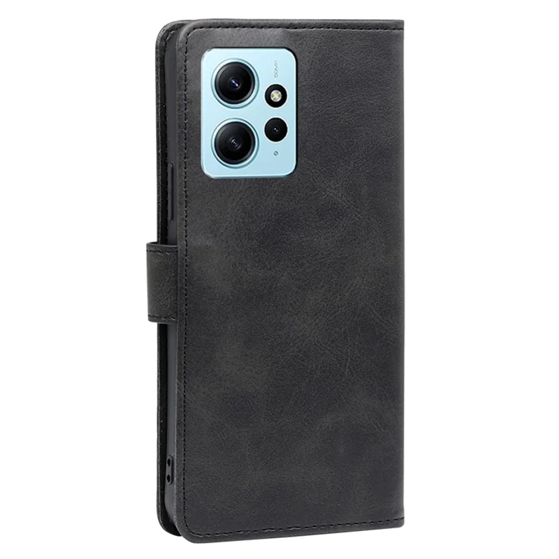 Für Xiaomi Redmi Note 12 4G Wallet Phone Case PU Leder Kalbleder-Textur Ständer Cover - Schwarz