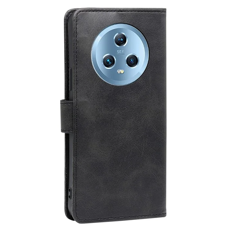 For Honor Magic5 PU Leather Flip Stand Case Calf Texture Wallet Folio Phone Cover - Preto