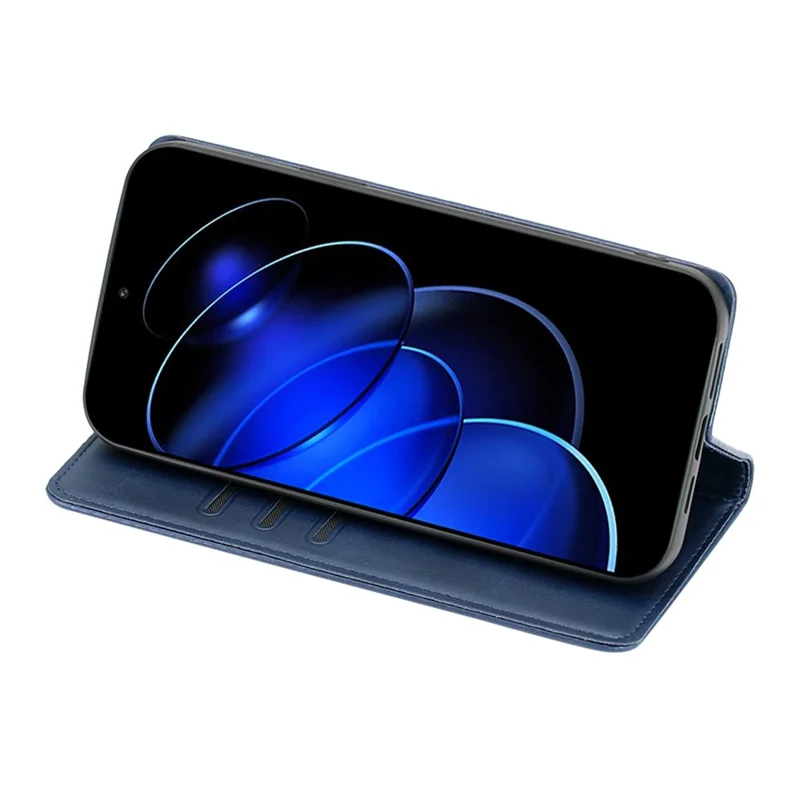 Phone Case for Honor Magic5 Pro PU Leather+TPU Wallet Stand Calf Texture Magnetic Closing Cover - Sapphire
