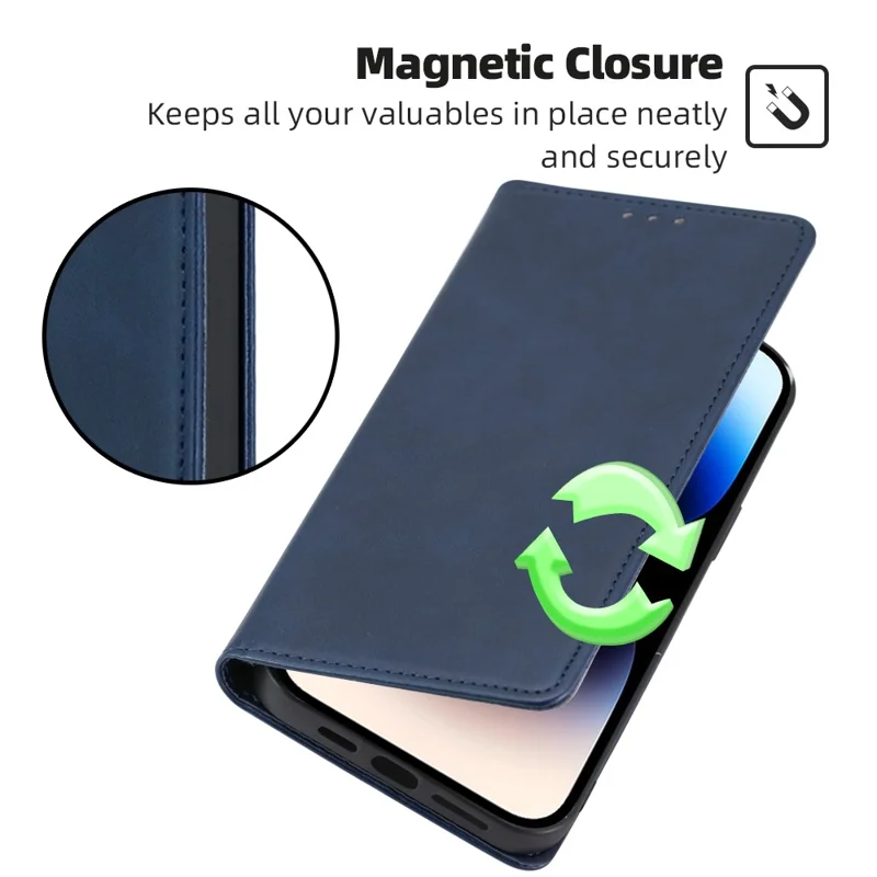 Phone Case for Honor Magic5 Pro PU Leather+TPU Wallet Stand Calf Texture Magnetic Closing Cover - Sapphire
