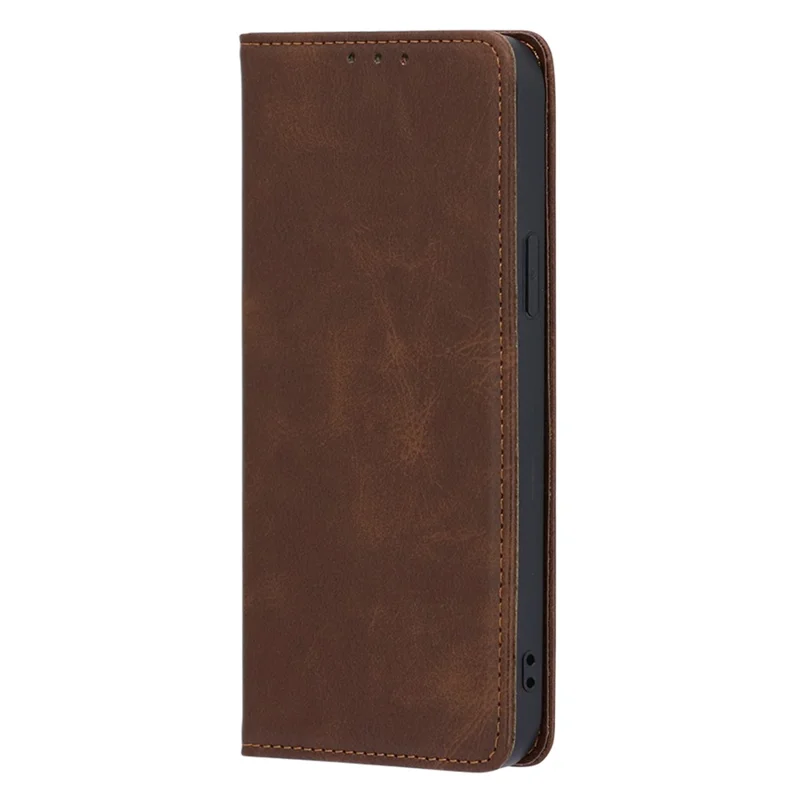 Phone Case for Honor Magic5 Pro PU Leather+TPU Wallet Stand Calf Texture Magnetic Closing Cover - Brown