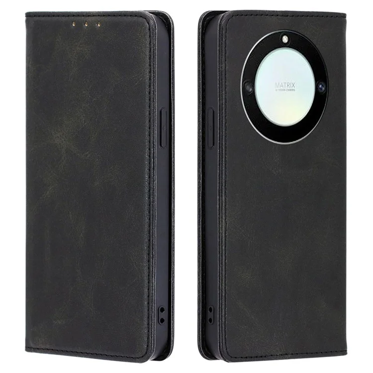 For Honor X40 5G / X9a 5G / Magic5 Lite 5G Calf Texture PU Leather Wallet Stand Phone Case Magnetic Cover - Black