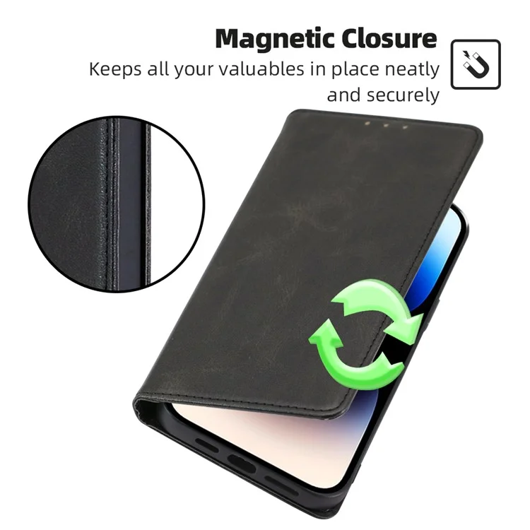 PU Leather Shell for Nokia G22 Wallet Stand Phone Case Calf Texture Magnetic Closing Cover - Black