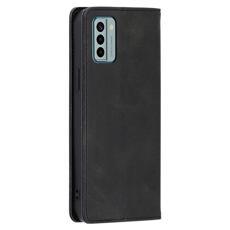 Concha de Cuero PU Para Nokia G22 Willet Stand Case de Teléfono de Ternero Textura Cubierta de Cierre Magnético - Negro