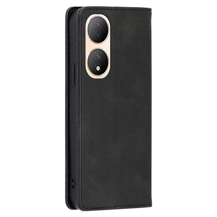 Para vivo Y100 5G PU Leather+TPU Wallet Stand Phone Magnetic Closing Case Calf Texture Cover - Preto