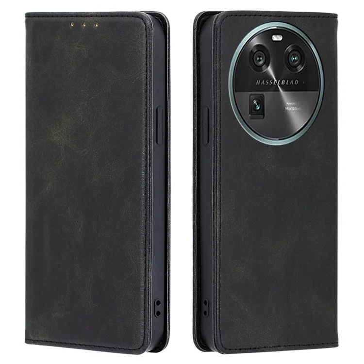 Pour Oppo Find X6 Calf Texture PU Leather Wallet Stand Phone Case Magnetic Adsorption Cover - Noir