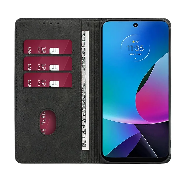 For Motorola Moto G Power 5G Magnetic Closing Stand Phone Case PU Leather Wallet Protective Shell - Black